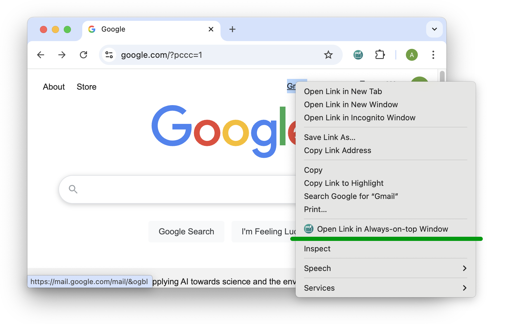 Opening a link from the Chrome context menu
